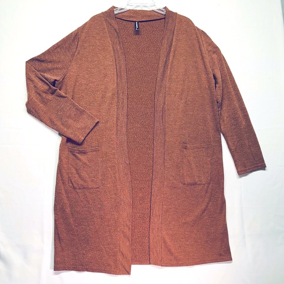 Allegrace Long Duster Cardigan Sweater Lightweight Long Sleeve Cinnamon Brown 3X - Picture 1 of 7